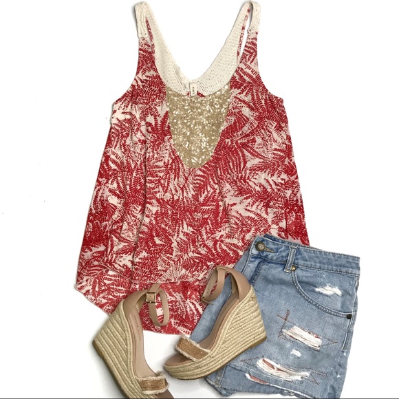 Anthropologie Tiny Red & Cream Beekeeper Crochet & Sequin Top Size XS - Picture 2 of 8